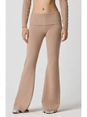 FLORENCE BY MILLS Barre Foldover Wide Leg Pants Brown Pull On Neutral Size L